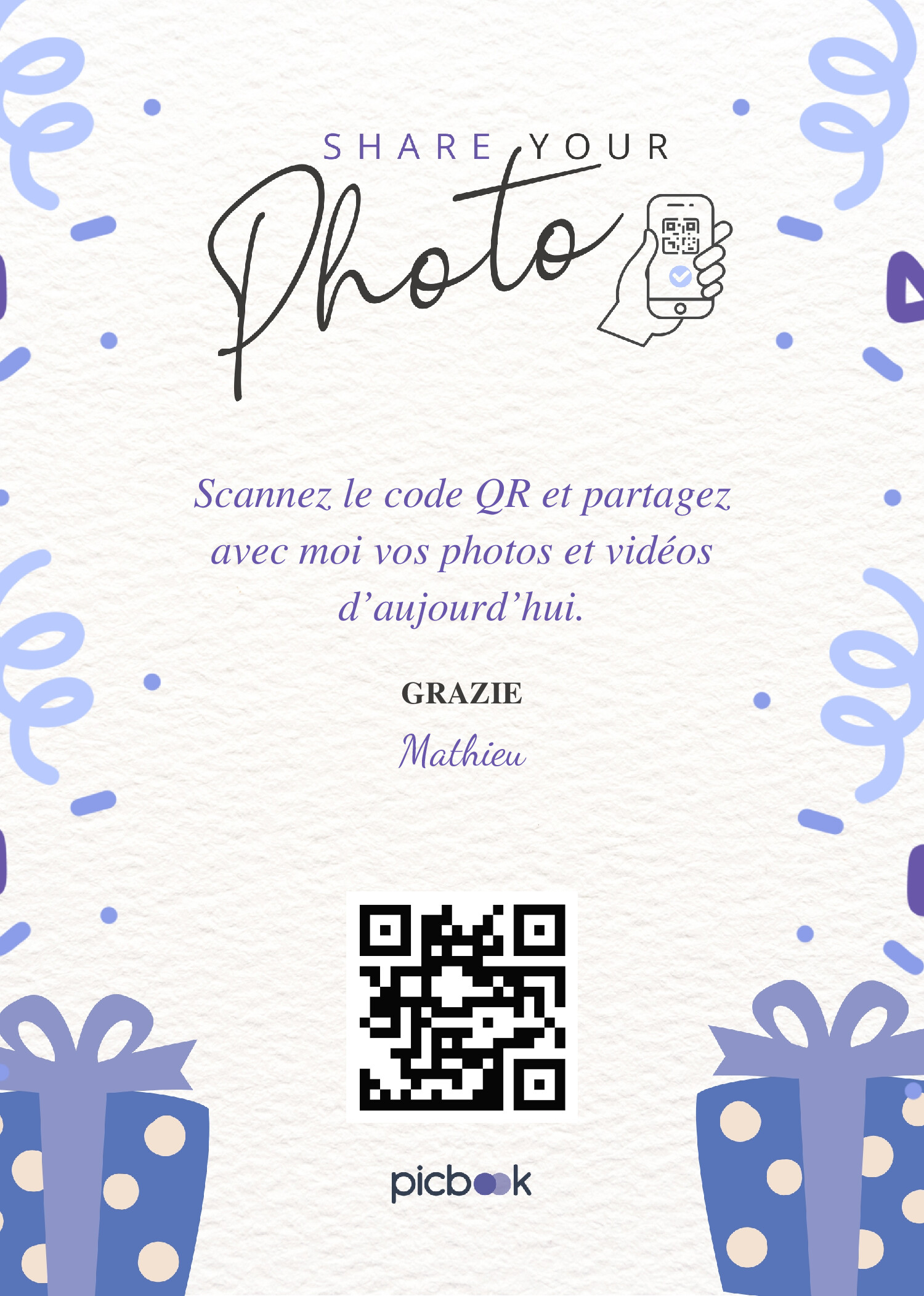 QR Code Cadres de table 5x7
